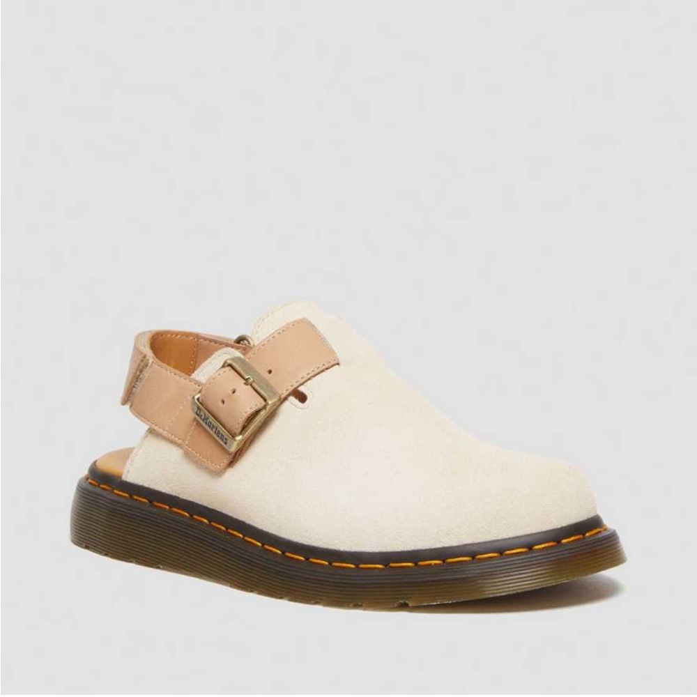 Dr. Martens Cream Mules with Tan Strap